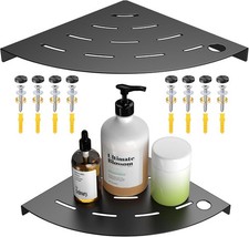 2 Pack Matte Black 304 Stainless Steel Corner Shower Shelves 8 Inch Razor Hole