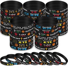 Cunno 48 Pcs Christian Baseball Basketball Silicone Bracelets Bulk for Kids A...