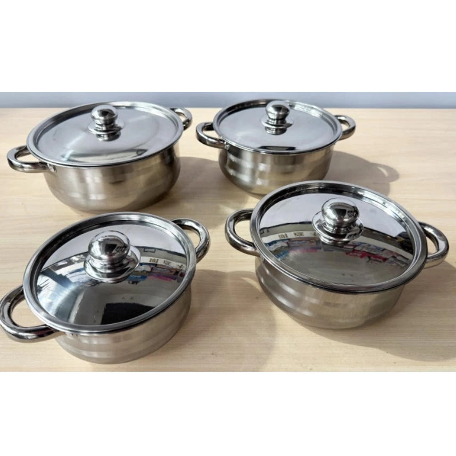 4Pcs Stainless Steel Stockpot Cooking Cookware Multipurpose Sturdy Fast Heating