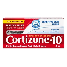 Cortizone-10 Max Strength 1% Hydrocortisone Sensitive Skin Anti-Itch Cream, 2 oz