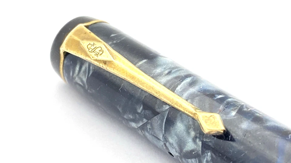 CANETA TINTEIRO VINTAGE CONWAY STEWART NO 479 EM MÁRMORE AZUL 14K FINA NOVA NA CAIXA INGLATERRA - Imagem 4 de 4