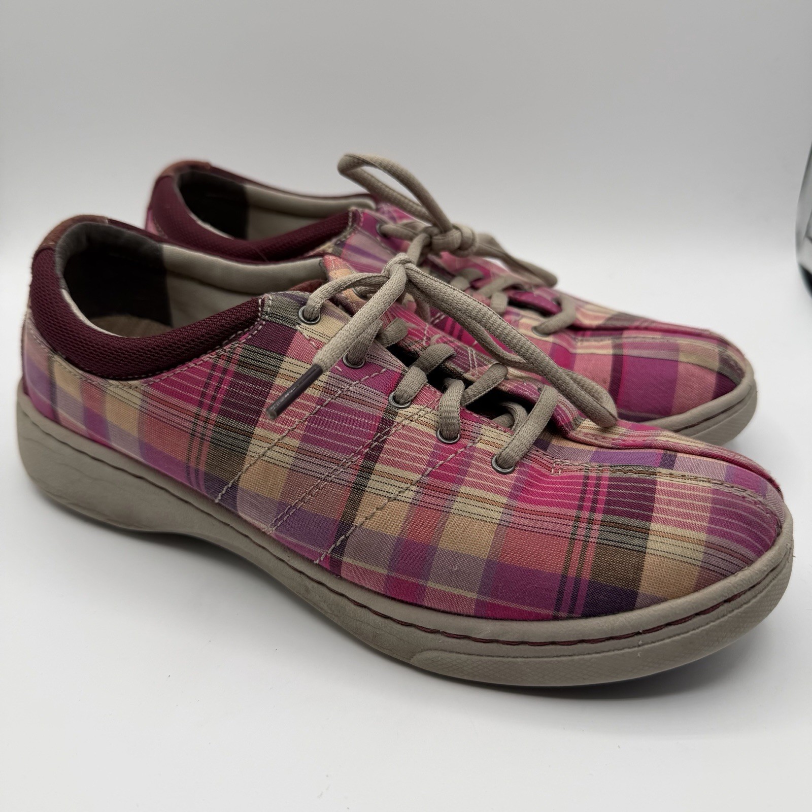 Dansko Plaid Canvas Sneakers Pink Tan Lace Up Comfort Shoes EU 39 US 8-8.5