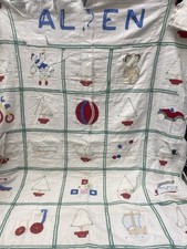 Antique Baby Blanket Coverlet Applique Embroidery Approx 40" x 52 1930 Era