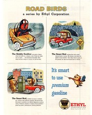 1956 Ethyl Corporation Road Birds Premium Gasoline Single Page Print Ad