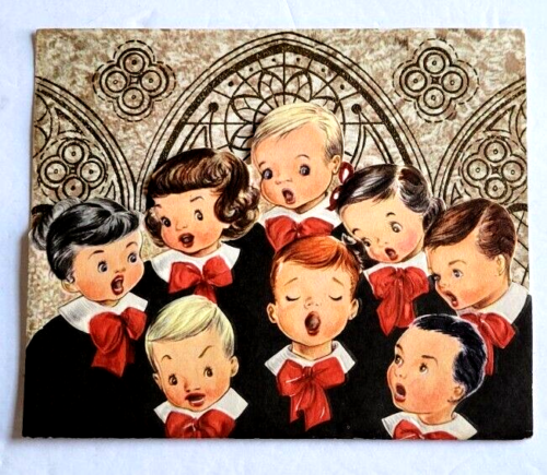 Vintage 1940s Choir Boys And Girls Singing In Church Christmas Card Adorable - Picture 1 of 5