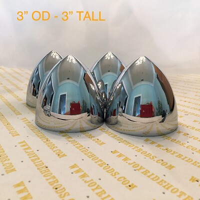 Hot Rod Universal Chrome Bullet Caps 3'' OD 3'' High- HD Cast Metal x 4