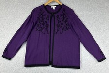 Dressbarn Women?s Purple & Black Beads LS Sweater with Attached Cardigan (14/16)