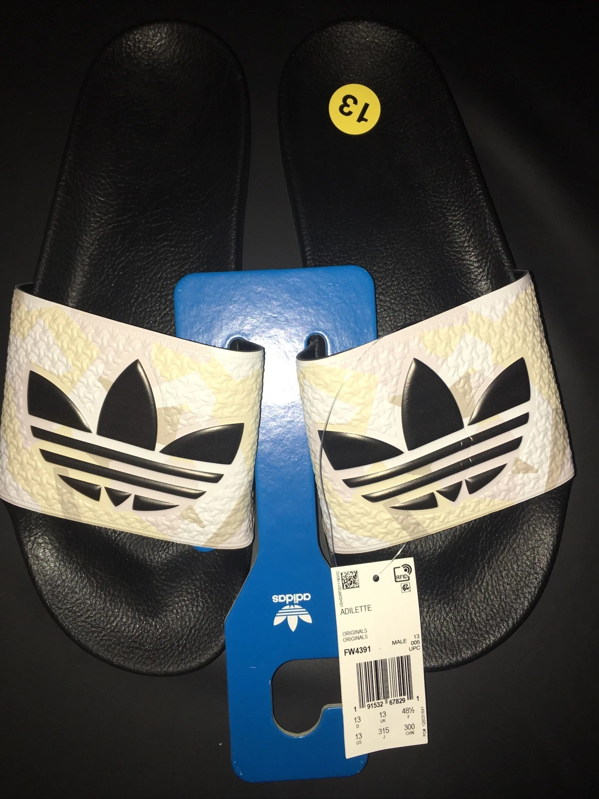 Adidas Adilette Slides sandali ciabatte mimetiche sabbia nere uomo taglia 13 FW4391