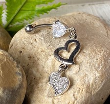 Heart Dangle Paved CZ Gem Belly Ring Navel Piercing Pierced Naval