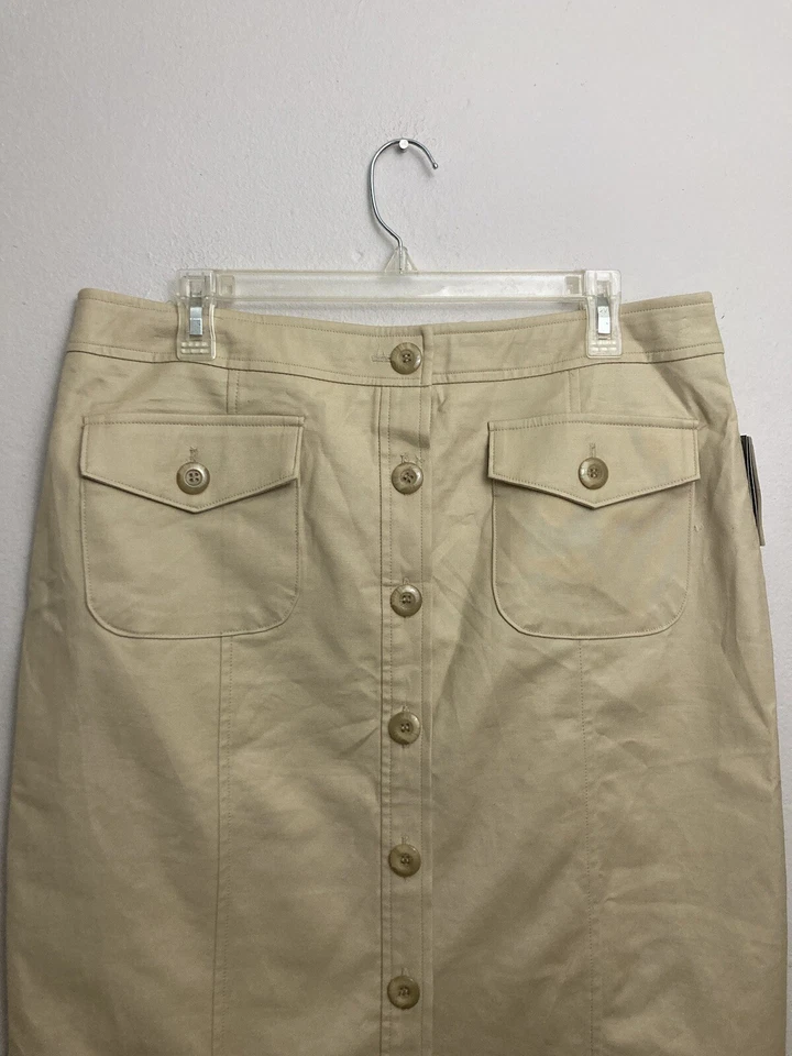 Falda Pantology Beige Caqui Botón Delantero Recto 16 Nuevos con Etiquetas Bolsillos Algodón Campamento Foto 2 de 4