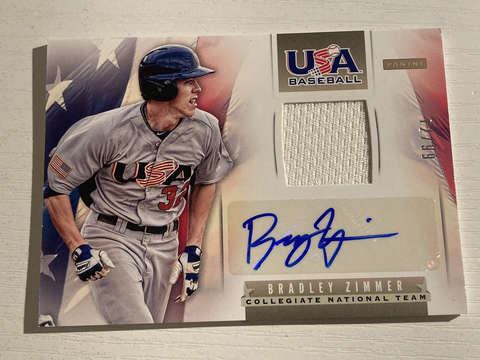 2013 Panini USA Baseball Game Used Patch Jersey Auto Bradley Zimmer /99