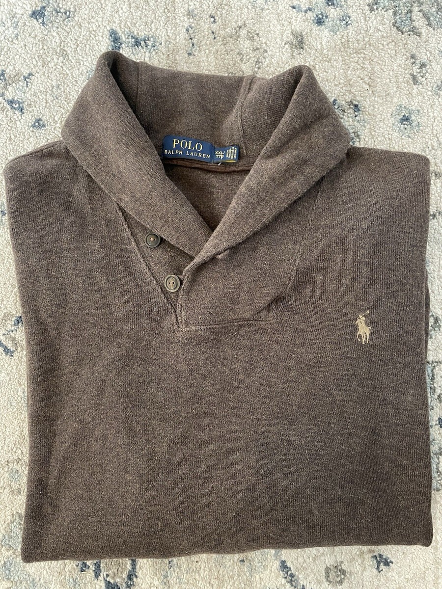 POLO RALPH LAUREN Luxury Jersey Shawl-Collar Pullover in Brown