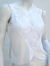 Vintage 70s White Lace Trim Nylon Camisole Slip Top Tank Lingerie Cottagecore Bo
