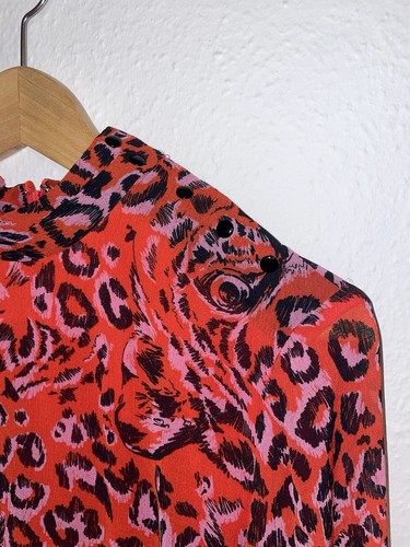Whistles Red Jungle Cat Animal Leopard Print Pleated Midi Dress UK 8 / EU 36 - Bild 10 von 20