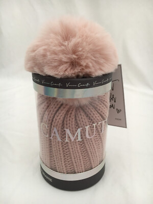 NWT/NIB Vince Camuto Blush Pink Faux Fur Pom Beanie Hat with  display picture 2