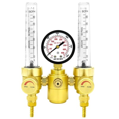 Dual Output Argon Regulator Flow Meter for Tig Mig Welding Welder CGA-580 Inlet