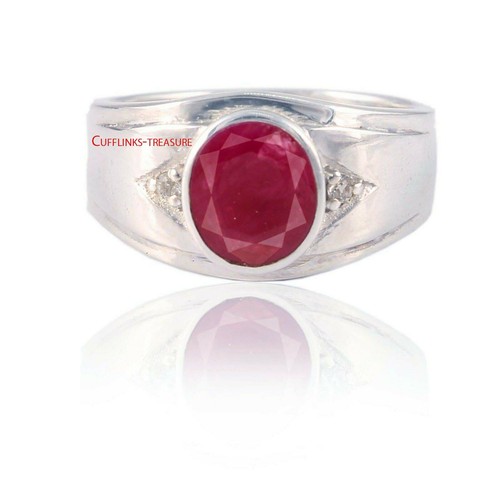 Natural Ruby Gemstone With 925 Sterling Silver Ring For Men's #C8 - Picture 2 of 3