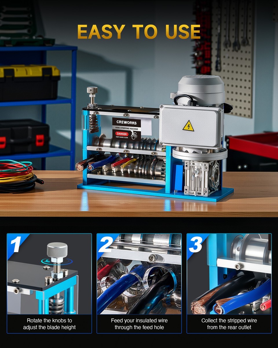 CREWORKS 1,5-38mm elektrische kabelstripmachine, 370W koperdraadstripmachine, elektrische kabelstripper, draagbare kabelstripper, 11-kanaals industriële kabelstripper voor recycling (elektrisch