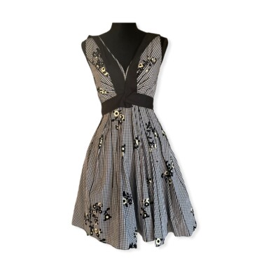 MARC JACOBS FLORAL GINGHAM GATHERED V NECK DRESS 6 | eBay
