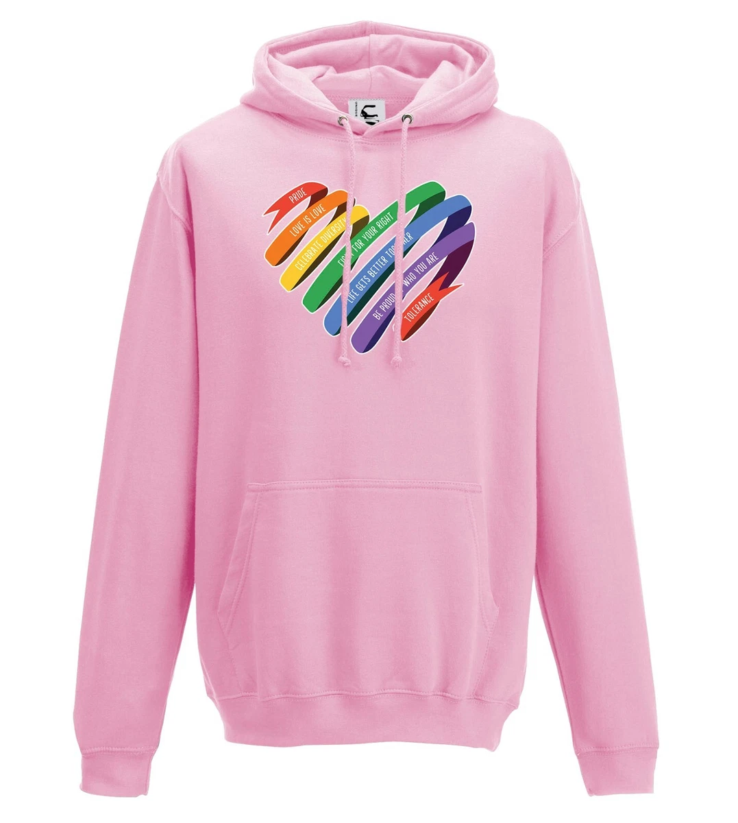 Pride LGBTQ Gay Pride Rainbow Ribbon Heart Hoodie Adults Teens