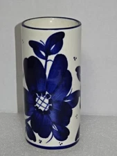 Cylindrical Pottery Vase Decorated With Stylised Flowers. Illegible Maker's Mark