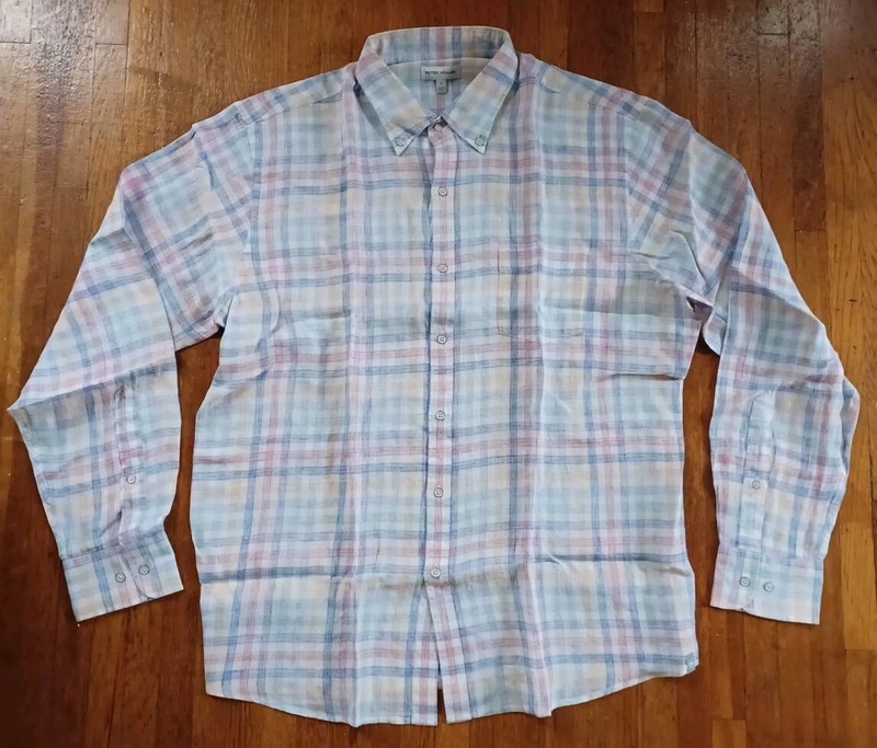 Peter Millar Hammock Linen Sport Shirt  Sz LG Multi Plaid NWOT 