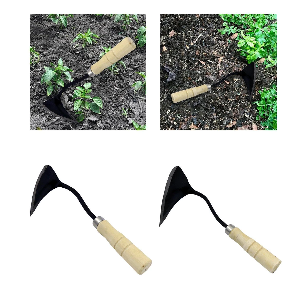 Plow Hoe with Wooden Handle Grass Puller Farming Tool Less Effort