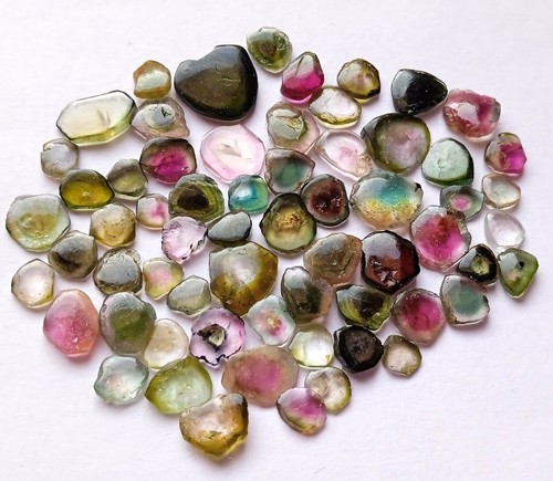 41 Carat Natural Watermelon Bi Color Tourmaline Smooth Slice Shape 62 Piece Lot - Picture 16 of 20
