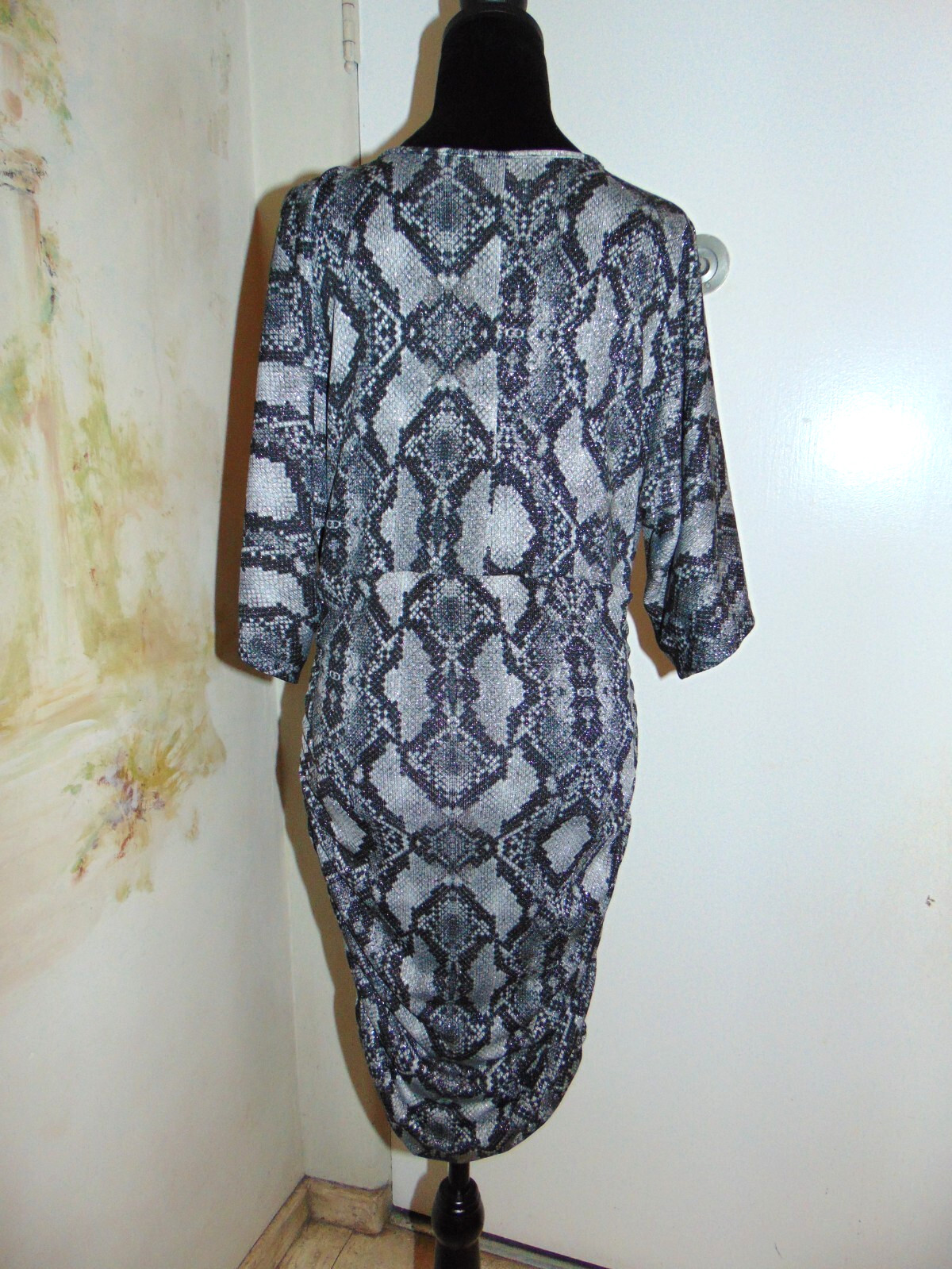 VENUS Python Print Silver Metallic Bodycon Knit V… - image 6