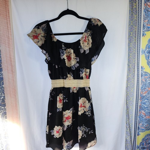 WISHFUL PARK Black Floral Ruffle Collar Short Dress Size M - Picture 7 of 7