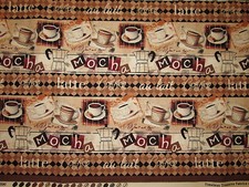 MOCHA COFFEE CUPS DRINKS LATE MAKERS BORDER COTTON FABRIC FQ