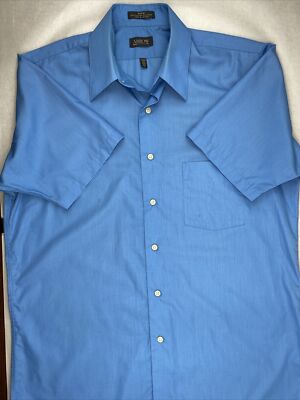 Poplin Arrow Oxford Dress Shirt Mens M Blue Short Sleeve Collared Button Up Top