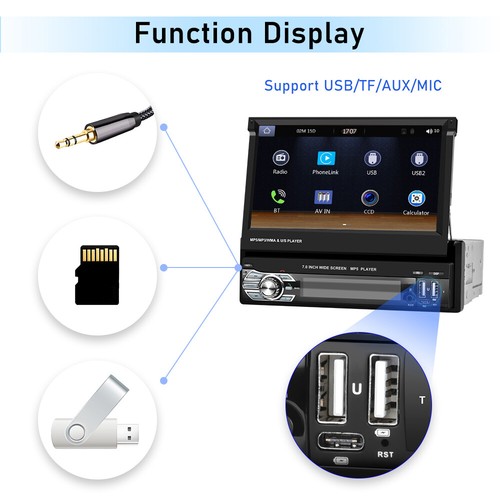 Autoradio singolo 1DIN 7" ribaltabile stereo wireless Apple Carplay Android Auto BT - Foto 6 di 21