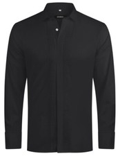 HUBER Smoking Hemd schwarz mit Plissee Kläppchen-Kragen Regular Fit HU-0172