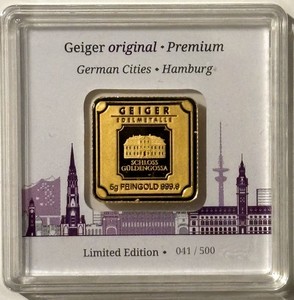 5 Gram .9999 Fine Gold Geiger Premium German Cities Hamburg Limited Edition...