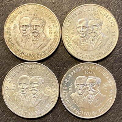 MEXICO SILVER COINS: 1960 Diez Pesos, .90 fine, set of 4, Key Date, low mintage