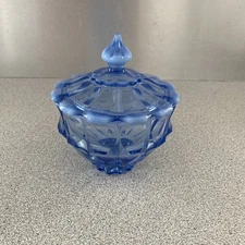 Vintage Fenton Valencia Opalescent Periwinkle Blue Covered Candy Dish 4.5x5.25”