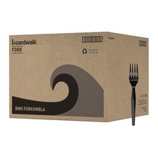 Boardwalk FORKHWBLA Heavyweight Polystyrene Plastic Fork Cutlery 1000/CT New