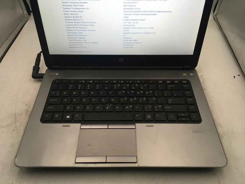HP PROBOOK 640 G1 -FOR PARTS/BIOS LOCK- INTEL I5 4TH GEN - 4GB RAM -READ DESC-BB - Image 3 of 4