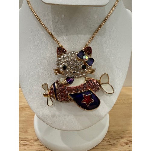 Betsey Johnson Hello Kitty Airplane "Come Fly with Me" Rhinestone Necklace