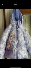 Disney Frozen Elsa Anna Girls Hooded Purple Puffer Jacket Snowflake 5T