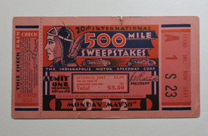Indy 500 Race Ticket Stub 1932
