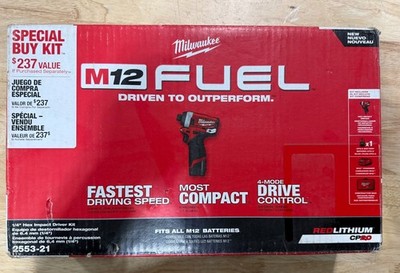 Opened Box! New! Milwaukee M12 FUEL 1/4'' Hex Impact Driver Kit (2553-21)