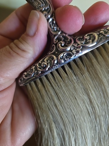 Antikes 3-teiliges Sterling Jugendstil Waschtisch Set 2 Kleiderbürste Pillendose - Bild 7 von 9