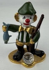 Vintage Spoontiques Pewter Miniature Gold Clown Fisherman Swarovski Crystal Fish