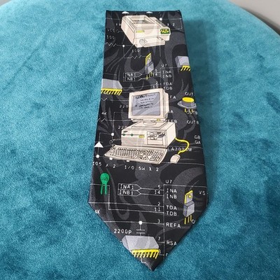 Fratello Necktie Computer Printer Geek Nerd PC Office Tech Black Hand Made 58''