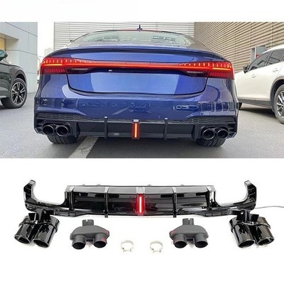 For Audi A7 S7 2019 2020 2021 2022 2023 GLOSS BLACK Rear Bumper Diffuser Lip 