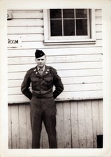 WW2 Photo U.S. Army Officer In Front Of Camp Barracks