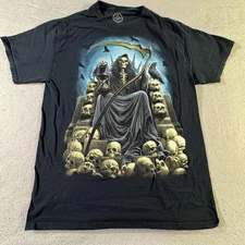 DOM Shirt Mens Medium Black Grim Reaper Skull Throne Gothic Horror Tee Scythe