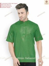 New Men Indian Half Sleeve Cotton mens Shirt Kurta Top Tunic Plus Size